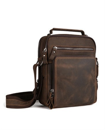 Leather Backpack Vintage - Herren Vintage Wildpferdeleder Umhängetasche Lässiger Großraum-Crossbody-Rucksack