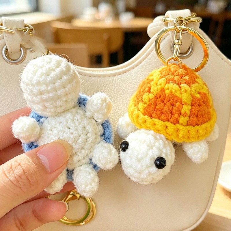 Mini Backpack Purse - Handgehäkelter Schildkröten-Schlüsselanhänger Mini Amigurumi Schlüsselring für