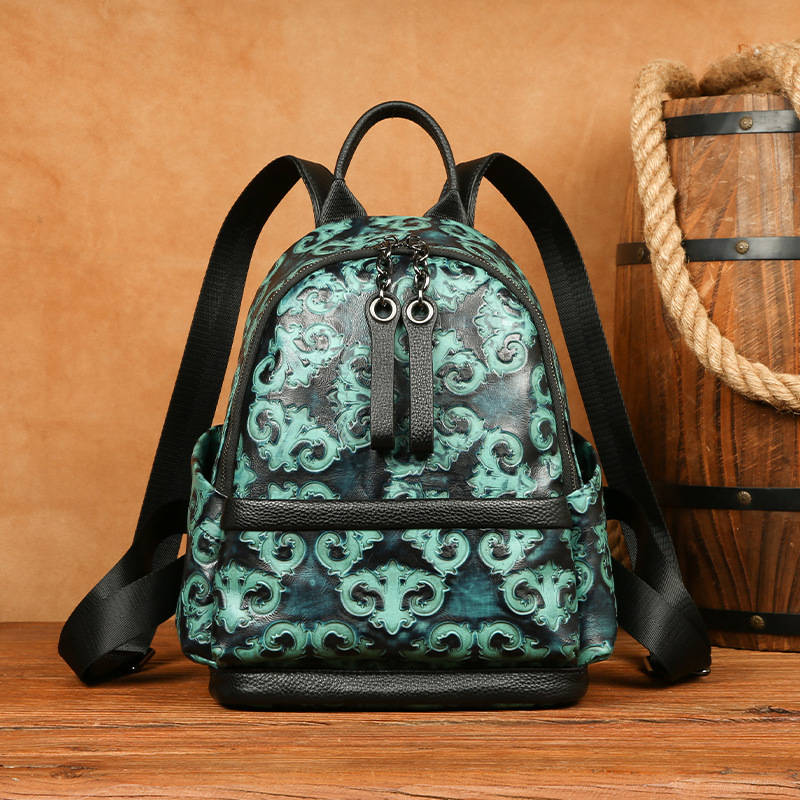Leather Backpack Vintage - Johnature Echtes Leder Geprägte Retro Rucksack