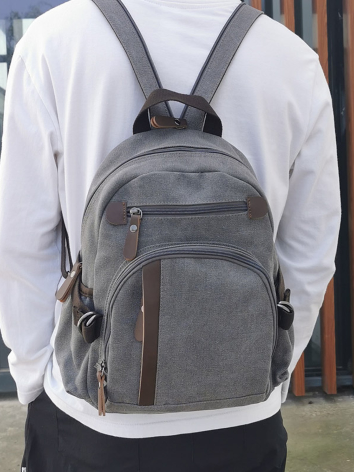 Canvas Backpack Casual - Kleiner Canvas-Rucksack, Freizeit-Sport-Multifunktions-Brusttasche, lässige Büchertasche, Wandertasche