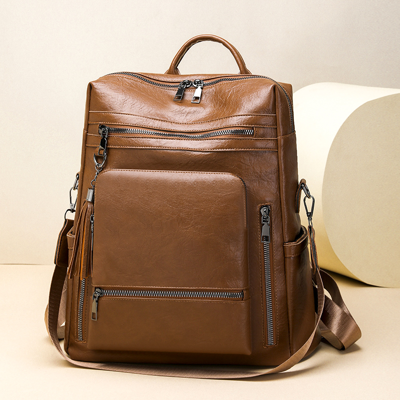 Leather Backpack Vintage - Vintage-Rucksack-Set im Lederoptik, multifunktional, einfarbig, PU,
